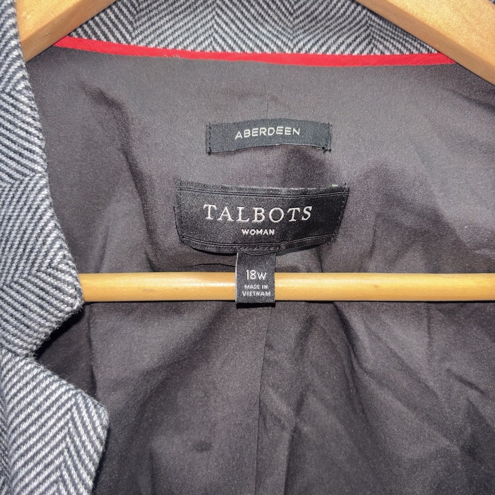 Talbots Aberdeen Women's Gray Black Herringbone One Button Blazer 18W Plus - Picture 2 of 7